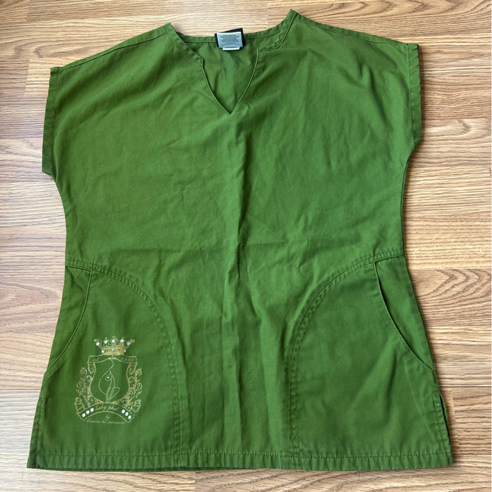Baby Phat Green Shirt Scrubs Short Sleeve Tie Embroidered Womens XS